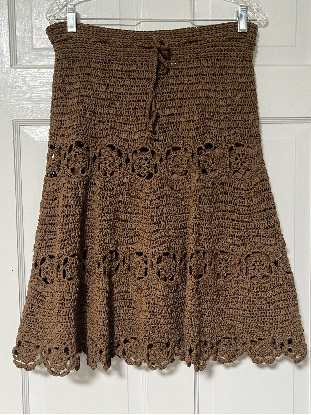 Nanette Lepore bohemian chocolate brown crochet
A-line Midi Skirt